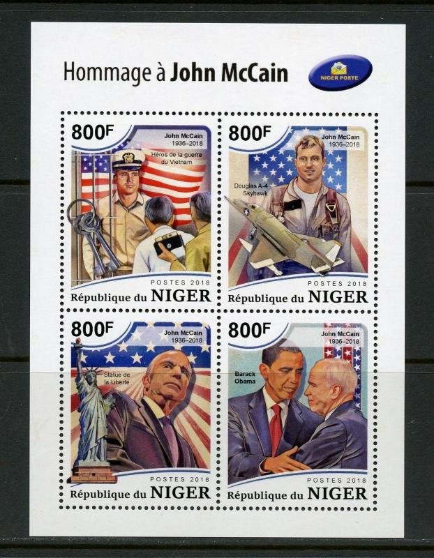 NIGER 2018 TRIBUTE TO JOHN McCAIN WITH PRES. OBAMA SHEET MINT NH