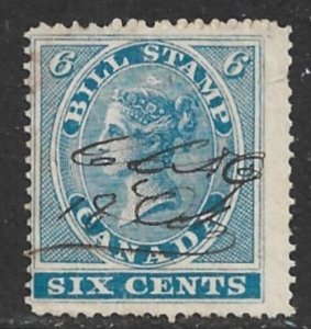 CANADA 1864 QV 6c Blue BILL STAMP REVENUE VDM. FB6 USED