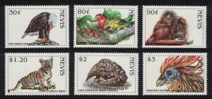 Nevis Eagle Tanager Hoatzin Birds Pangolin Tiger Orangutan 6v 1998 MNH