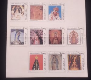 D)1988, VENEZUELA, SHEET WITH STAMPS, ISSUE, MARIAN YEAR, OUR LADY OF COPACAB