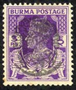 Burma Sc# 1N5 Used overprint 1942 3p Henzada Issue