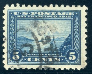 US Stamp #403 Golden Gate 5c - PSE Cert - Used - Hugh Margins & Boston Cancel