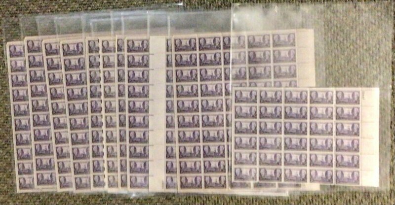 941  Tennessee Statehood Lot of 10 1/2 sheets  MNH 3 c Sheet of 50    1946