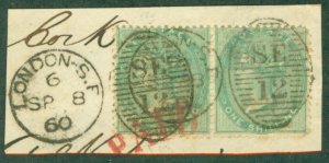 GREAT BRITAIN 28 USED PAIR ON PIECE (RL) 3259 CV $600.00 BIN $220.00