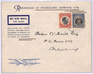 MOZAMBIQUE Air Mail FIRST FLIGHT RHODESIA & NYASALAND AIRWAYS Salisbury WB34
