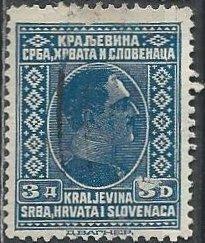 Yugoslavia 45 (used, scuff mark) 3d King Alexander, slate blue (1926)