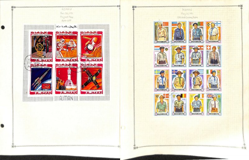 Ajman Stamp Collection, 1971 Art, Olympics, Space, Scouts, Birds, 16 Pages