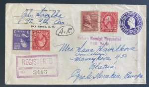 1939 Bay Shore NY Usa Stationery Registered Cover To Czechoslovakia