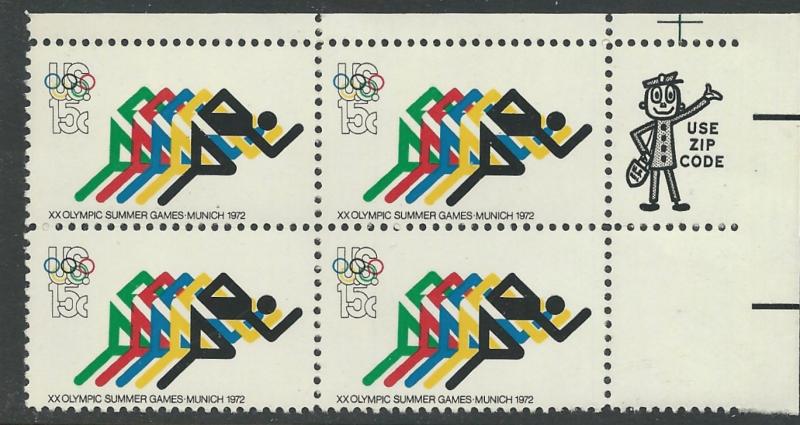 USA # 1462  Olympics - 1972 15c Runners ZIP BLOCK  Mint NH