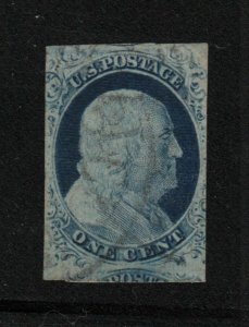 1852 Franklin Sc 9 used single 1c blue, Type IV, B relief, 89R1L, 2018 APS cert.