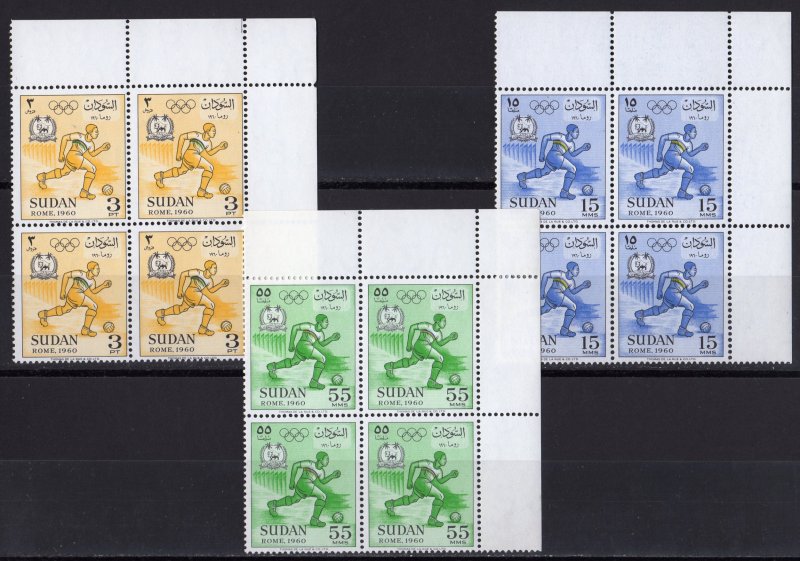 Sudan 1960 Sc#130/132 Olympic Games Rome/Soccer Player Block of 4 MNH