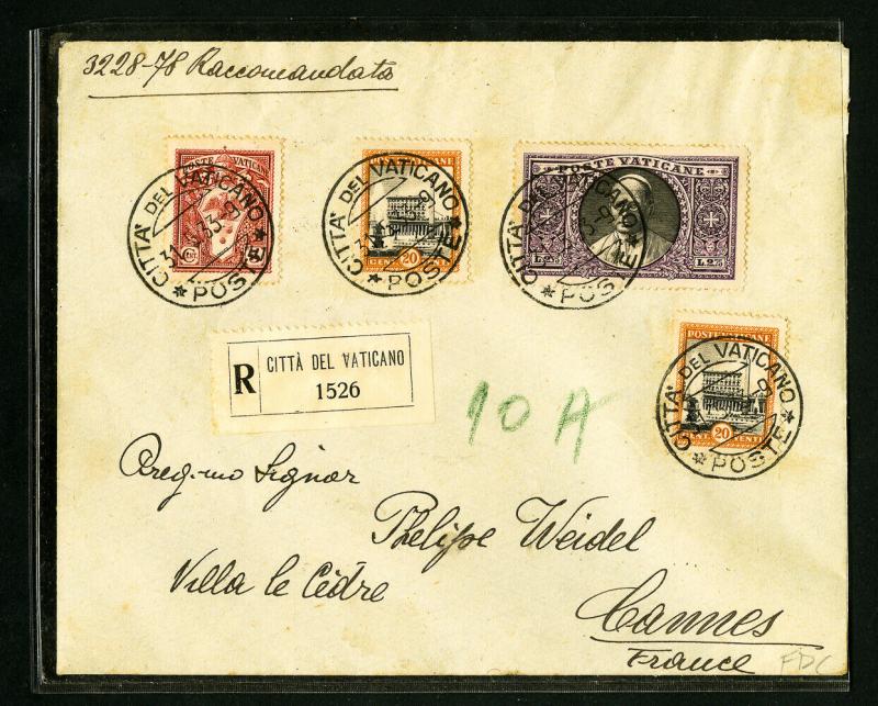 Vatican 1933 Registered First Day Cover 4 Backstamps