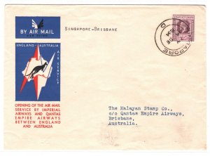 Malaya Straits SINGAPORE First Flight IMPERIAL AIRWAYS Cover 1934 Australia MA76