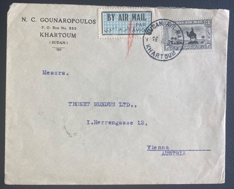 1935 Khartoum Sudan  Airmail Commercial Cover to Vienna  Austria