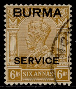 BURMA GVI SG O8, 6a bistre, FINE USED. Cat £24.