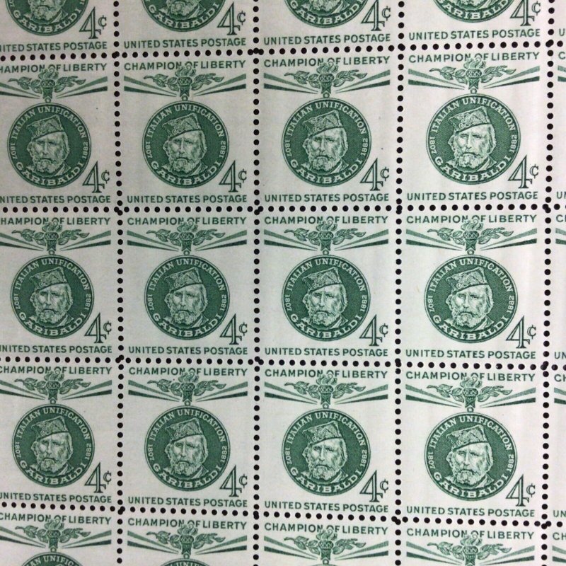 1168 Giuseppe Garibaldi Champion of Liberty MNH  4 c Sheet of 70  FV $2.80 1960