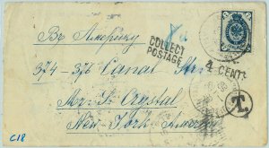 94236 - RUSSIA - POSTAL HISTORY - COVER to USA - TAXED 4 cents 1899-