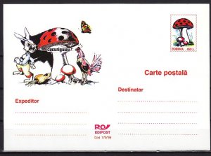 Romania, 1998 issue. Mushroom Postal Card with Chicken & Rabbit Cachet.