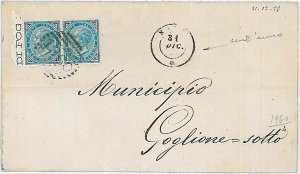 13929   REGNO: BUSTA \ CIRCOLARE da SALO' - Sassone #27 coppia bordo foglio 1877