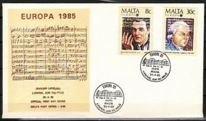 Malta, Scott cat. 660-661. Europa-Composers issue on a First day cover. ^