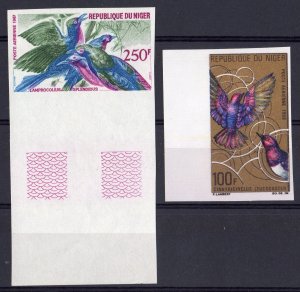 Niger 1968 Sc#C86/C87  BIRDS Set (2) IMPERFORATED WITH MARGINAL BORDERS MNH
