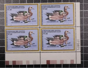 Scott RW51 1984 $7.50 Duck Stamp MNH Plate Block LR 173871 SCV - $50.00