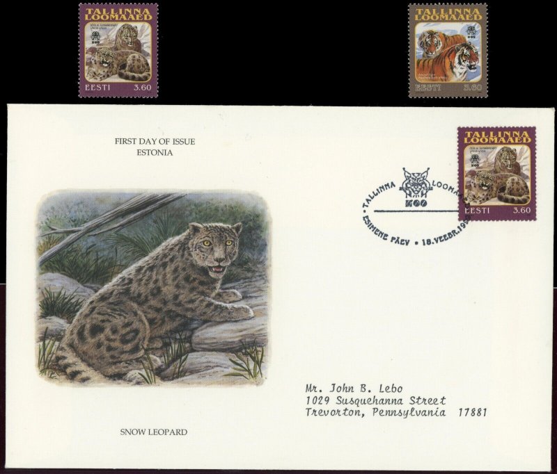 ESTONIA #357 Tallinn Zoo Snow Leopard 1999 FDC First Day Issue #350 Mint NH