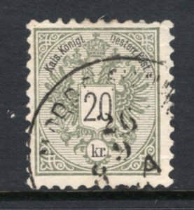 Austria 1883 Coat of Arms 20Kr Perf 10X10.5X10.5X10.5 With Watermark Used
