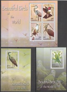 A1292 2007 Lesotho Fauna Beautiful Birds Of The World 2Bl+1Kb Mnh