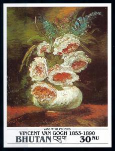 [94719] Bhutan 1991 Art Painting Van Gogh Vase with Peonies Sheet MNH