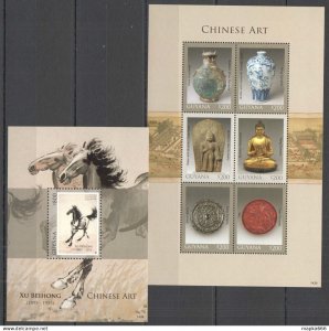 M0726 2014 Guyana Chinese Art Paintings Pottery Horses Michel 21,2 Eu Kb+Bl Mnh