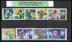 San Marino Stamps # 336-344 MNH VF Scott Value $40.00