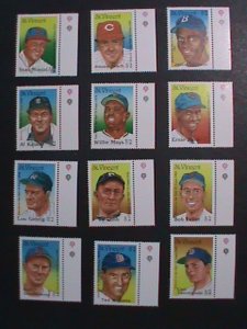 ST.VINCENT 1989-SC#1211-22 ELECTED TO BASEBALL HALL OF FLAME PLAYERS-MNH VF