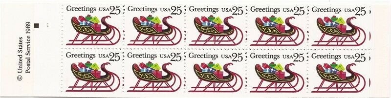 US Stamp - 1989 Christmas Sleigh - Booklet of 20 Stamps - Scott #BK168