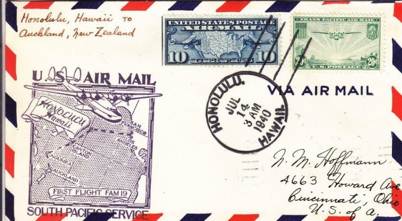 1940, 1st Flt., F19-3, Honolulu, HI to Auckland, New Zealand, See Remark (32733)