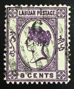 1891 LABUAN QV 6 Cents opt 8c Used SG#34 M4141