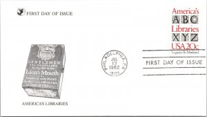 FDC 1982 SC #2015 American Libraries - Philadelphia PA - Single - J6160
