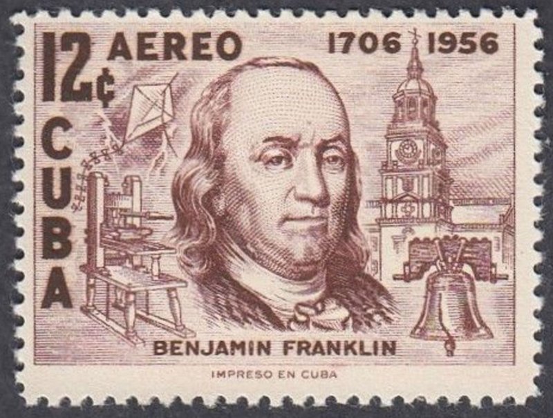 CUBA Sc# C150    Airmail   BENJAMIN FRANKLIN  1956 Mint hinged,    MH