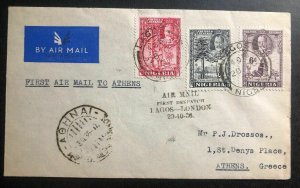 1936 Lagos British Nigeria First Flight Airmail cover FFC To Athens Greece