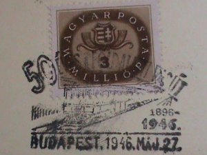 ​HUNGARY-1946- 76 YEARS OLD- STAMP PROOF CARD WITH STAMP-VF-HARD TO FIND