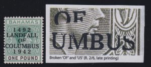 Bahamas, SG 175b, MLH Broken OF and US variety