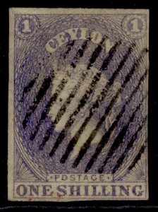 CEYLON QV SG10, 1s slate-violet, FINE USED. Cat £200.