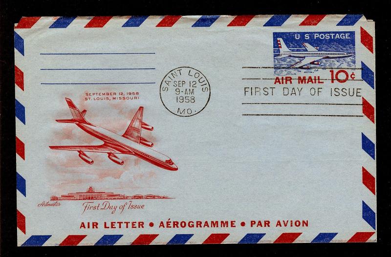 FIRST DAY COVER #UC32a Jet Airliner 10c Air Letter ARTMASTER U/A FDC 1958