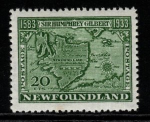 NEWFOUNDLAND SG247a 1933 20c GREY-GREEN p14(LINE) TONED PERF MTD MINT