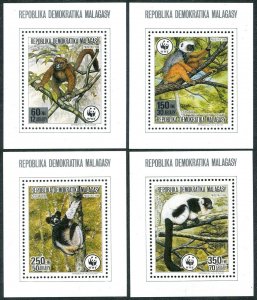 Malagasy 836-839 deluxe sheets, MNH. Michel 1110-1113. WWF 1992. Lemurs.