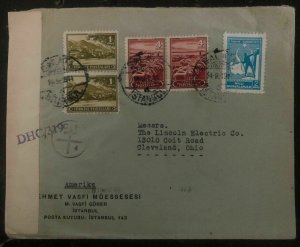 1944 Istanbul Turkey Commercial Censored Cover To Cleveland OH USA