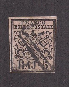 ITALY-  ROMAN STATES  SC# 6  F/U  1852