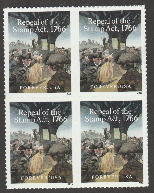 US 5064 Repeal of the Stamp Act 1766 forever block (4 stamps) MNH 2016 