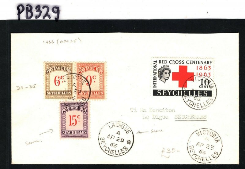 SEYCHELLES QEII Cover Underpaid Postage Dues 6c - 15c *Ladigue* CDS 1966 PB329