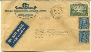 McFarlane advertising to BARBADOS airmail 1937 BWI  cover Canada